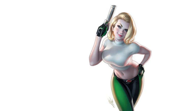 Abbey Chase from Danger Girl holding a gun