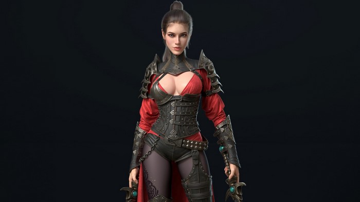 Fantasy warrior woman with swords