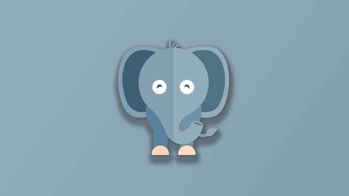 Flat design cartoon elephant on a blue background
