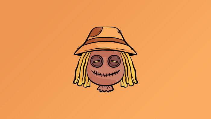 Scarecrow character with hat and straw hair