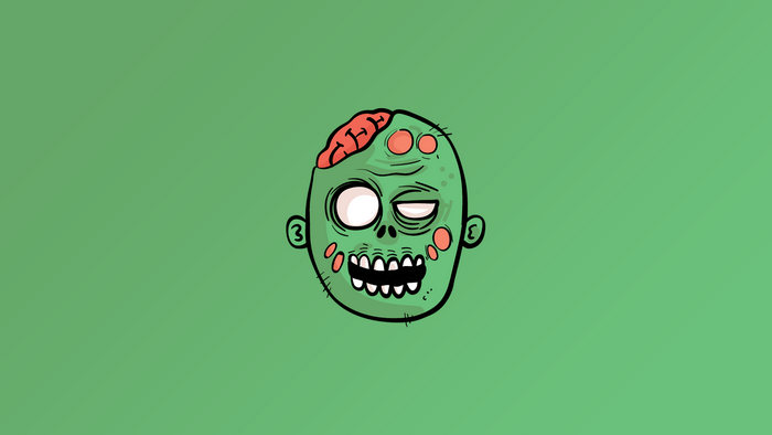 Cartoon zombie head with exposed brain