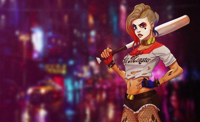 Harley Quinn from DC Comics with a baseball bat