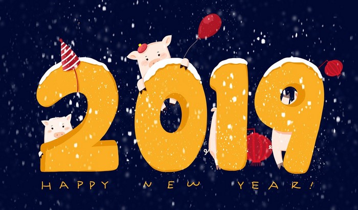 Happy New Year 2019 with Pigs