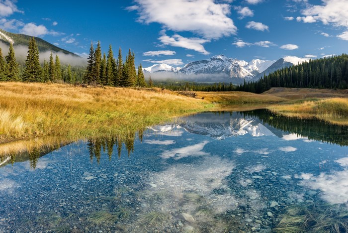 4K Banff National Park Landscape with Mountains and Reflection