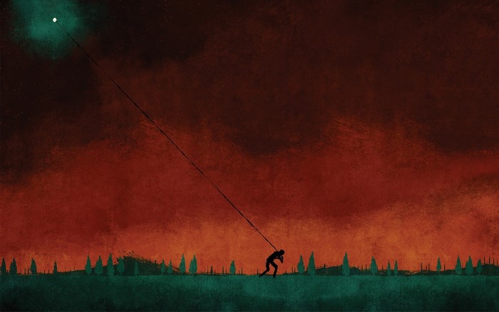 Man pulling a rope towards the moon