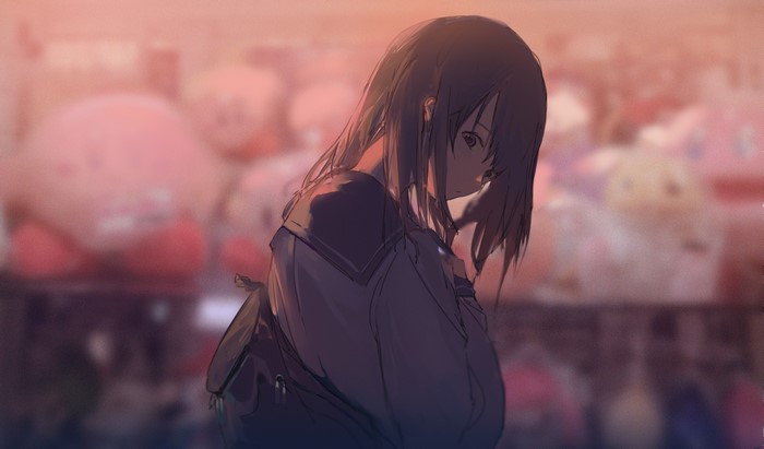 Anime girl in school uniform looking back