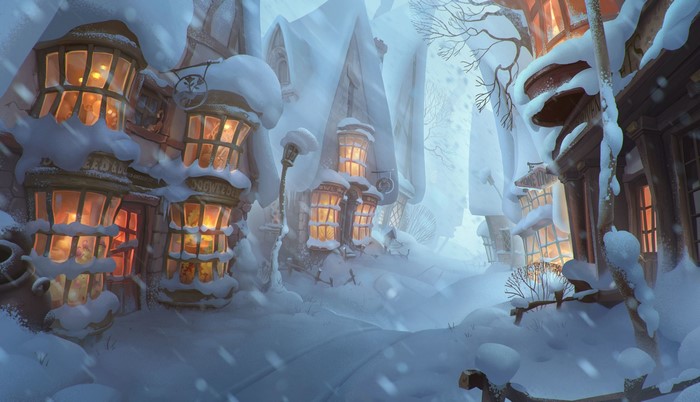 Snowy Fantasy City Street in Winter