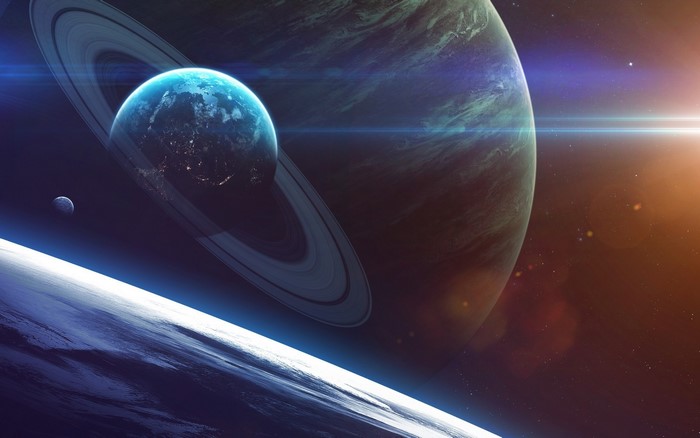 Planetary rings and planets in space digital art