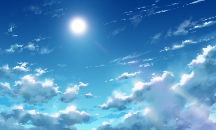 Anime Sky with Sun and Clouds