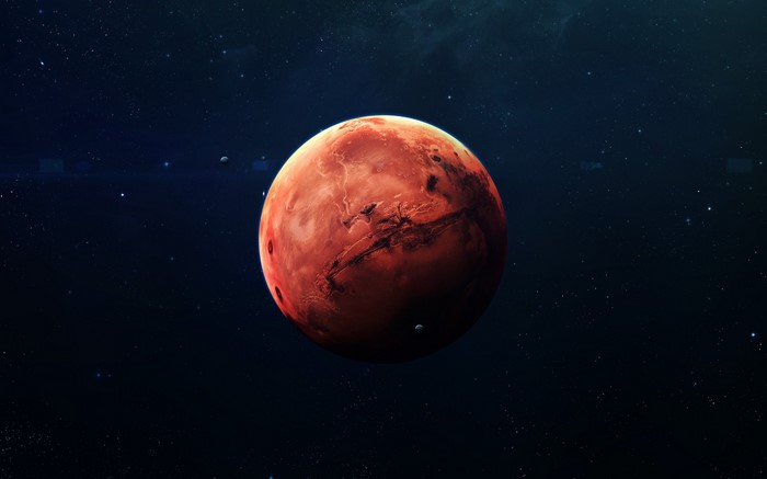 Mars and its moons in space