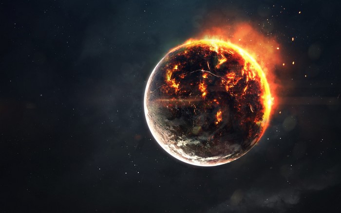 Apocalyptic planet in space by Vadim Sadovski