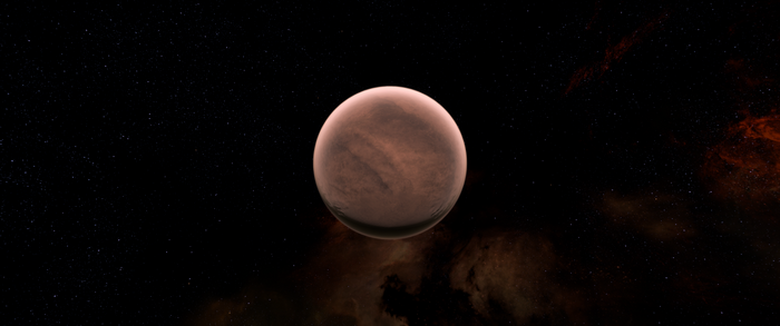 Planet in space with nebulae and stars