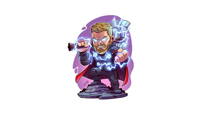 Chibi Thor with Mjolnir and lightning by Derek Laufman
