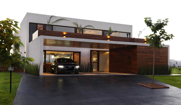 Modern luxury house with Audi car