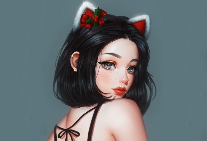 Anime girl with Christmas cat ears