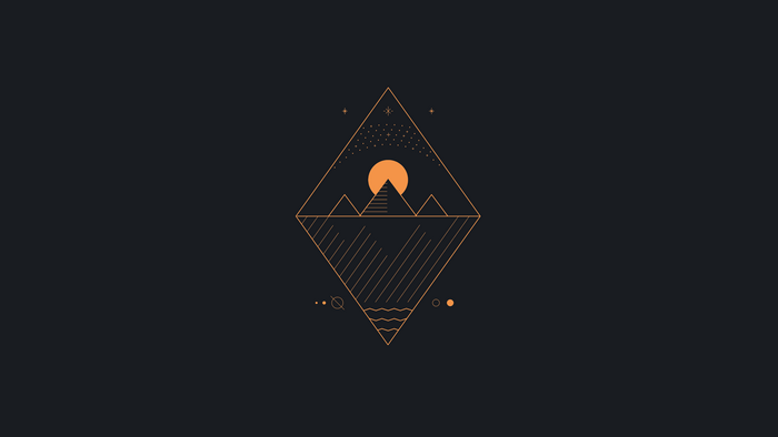 Minimalist geometric landscape with sun and mountains