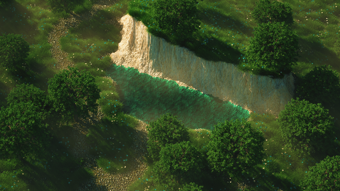 3D abstract landscape with a cliff and water