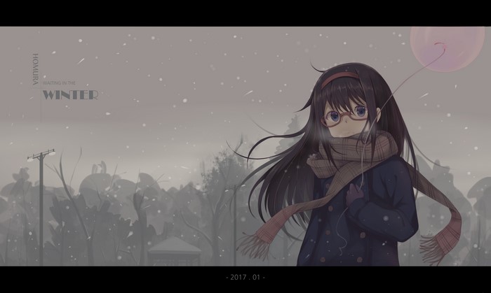 4K Akemi Homura from Mahou Shoujo Madoka Magica waiting in winter