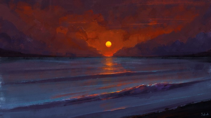 Sephiroth painting of a sunset over the sea