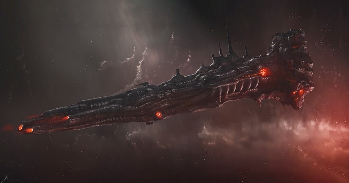Artwork of a menacing spaceship