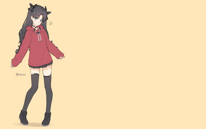 Tohsaka Rin from Fate Series wearing a red hoodie
