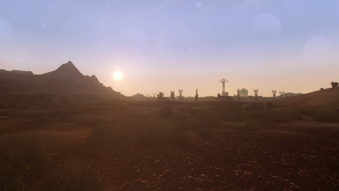 Fallout: New Vegas desert landscape with distant city