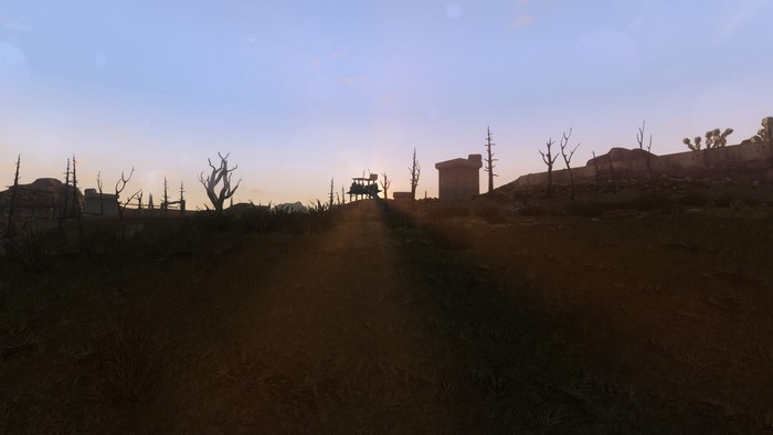 Apocalyptic landscape with sun rays in Fallout: New Vegas