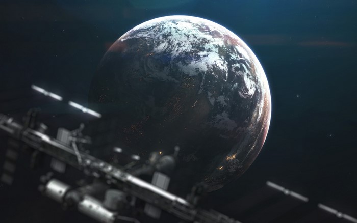 Earth and Space Station by Vadim Sadovski