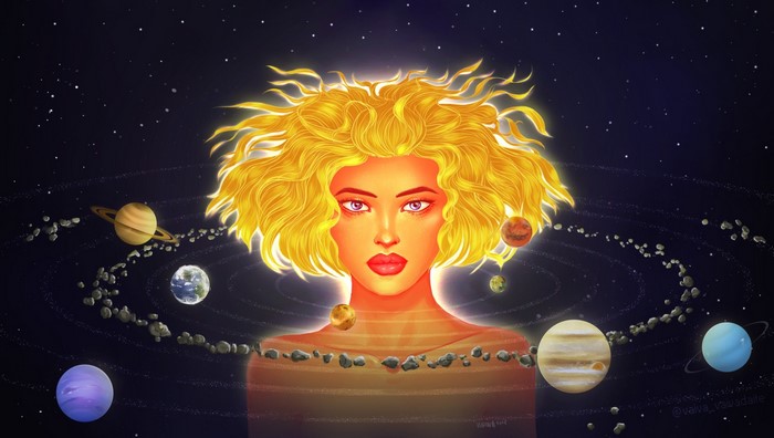 Personification of the Sun with planets in the solar system