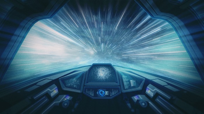 Spaceship cockpit in hyperspace