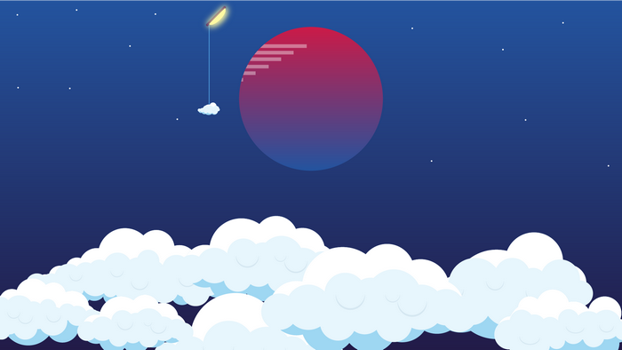 Minimalist night sky with clouds and a gradient circle