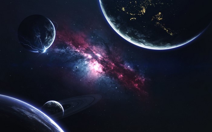 Space art with planets and galaxy