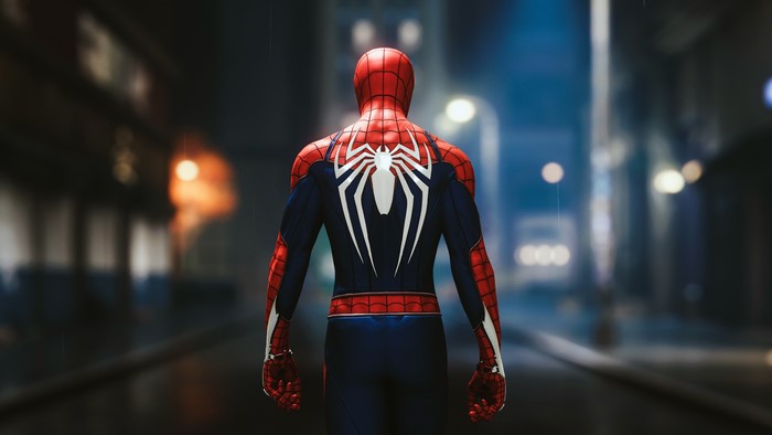 Spider-Man from Marvel Comics in a city at night