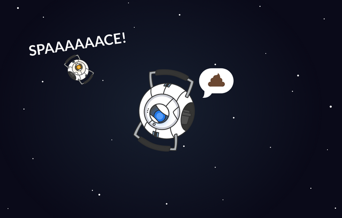 Wheatley from Portal in space with a poop emoji