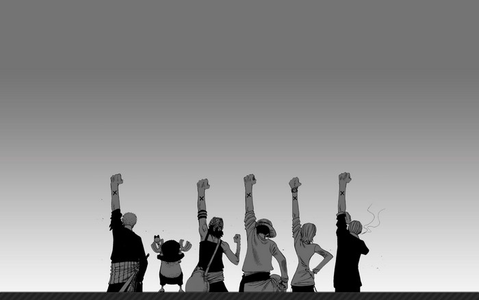 One Piece characters raising their fists