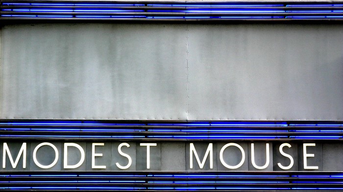Modest Mouse band sign with blue neon lights