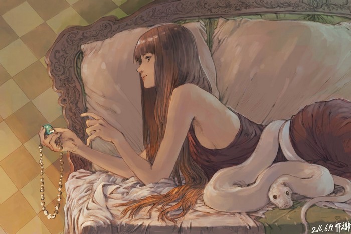 Girl with a snake and necklace by Zen Yukisuke
