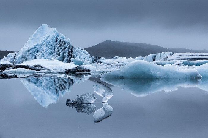 Icebergs reflecting in water in Iceland