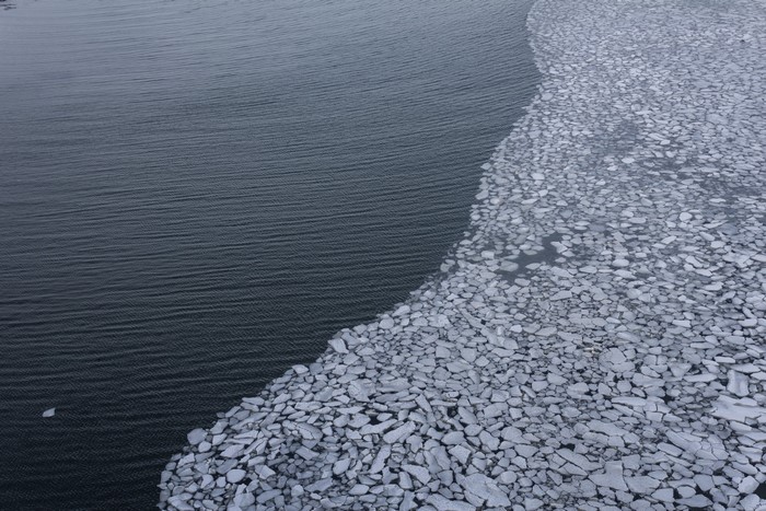 Aerial view of ice floes on the sea in Portland
