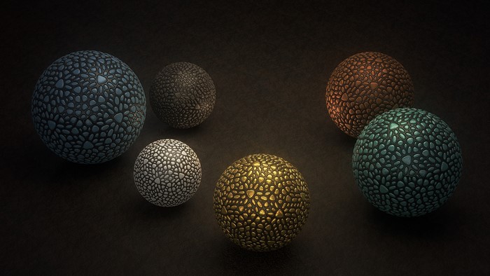 Abstract textured spheres in various colors