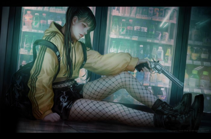Woman with Colt Python in convenience store