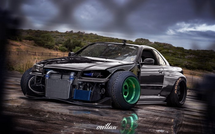 Modified black Nissan Skyline R34 GT-R