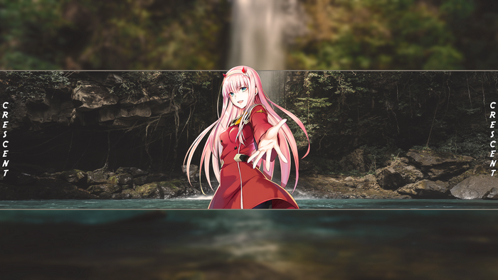 Zero Two from Darling in the FranXX by a waterfall