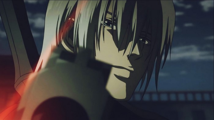 Dante from Devil May Cry holding a gun