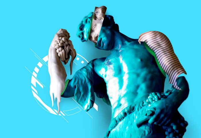 Abstract Sculpture with Cyan Background