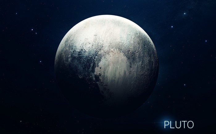Pluto in deep space with stars