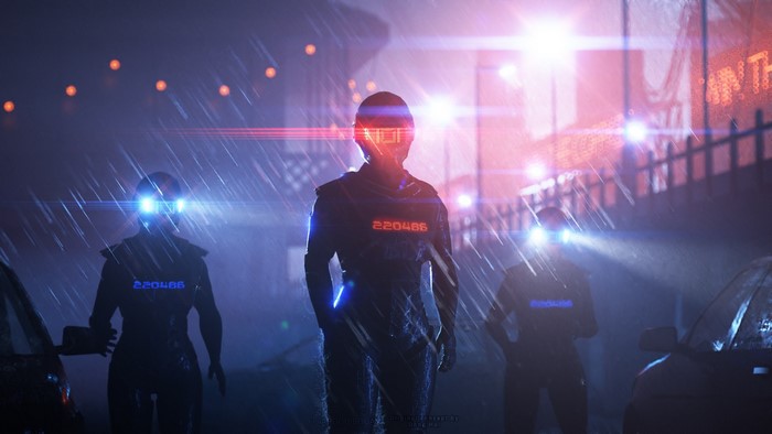 Ready Player One futuristic characters in the rain