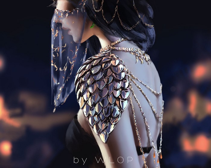 Fantasy girl with ornate armor and veil by WLOP