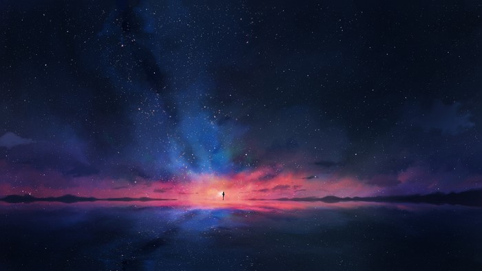 4K Digital Art of a Person under a Starry Night Sky