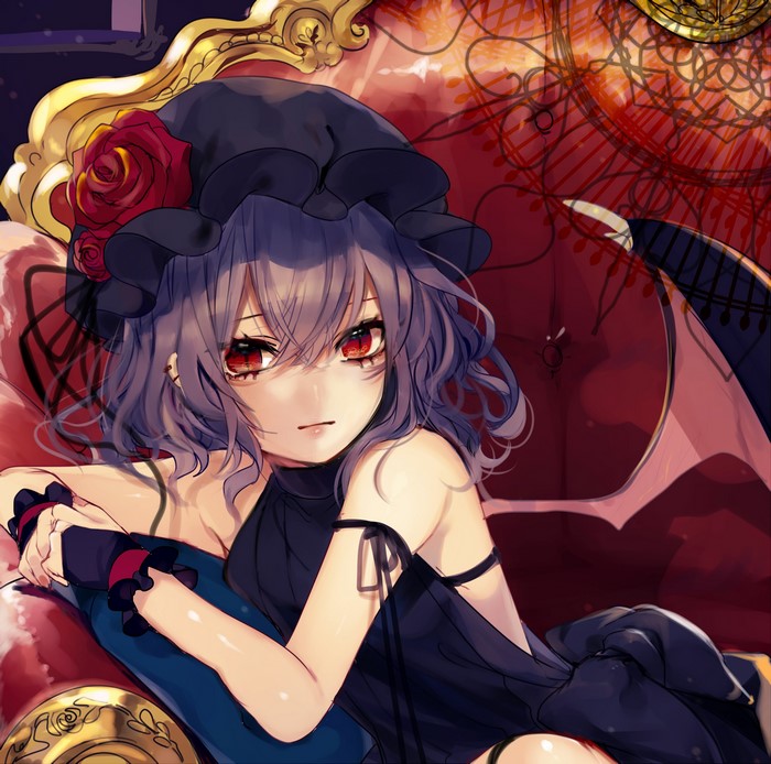 Anime girl with blue hair and red eyes